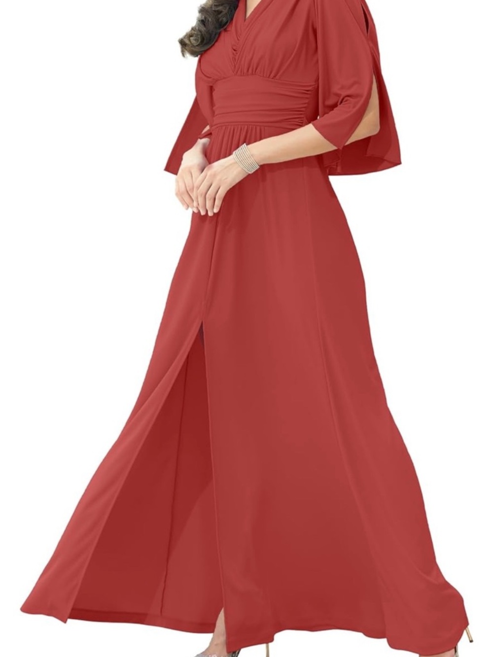 Elegant Red Maxi Dress with Cape Sleeves